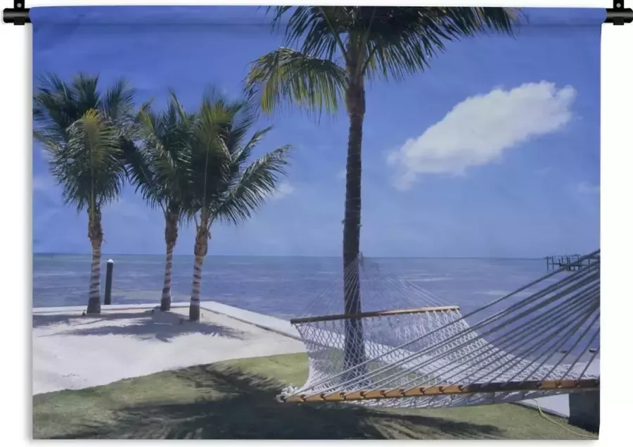 1001Tapestries Wandkleed Wanddoek Zee Hangmat Palmboom 150x112.50 cm Wandtapijt - Foto 2