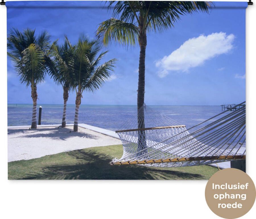 1001Tapestries Wandkleed Wanddoek Zee Hangmat Palmboom 180x135 cm Wandtapijt