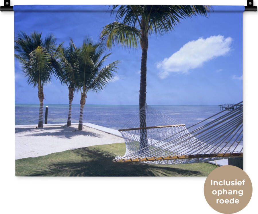 1001Tapestries Wandkleed Wanddoek Zee Hangmat Palmboom 60x45 cm Wandtapijt