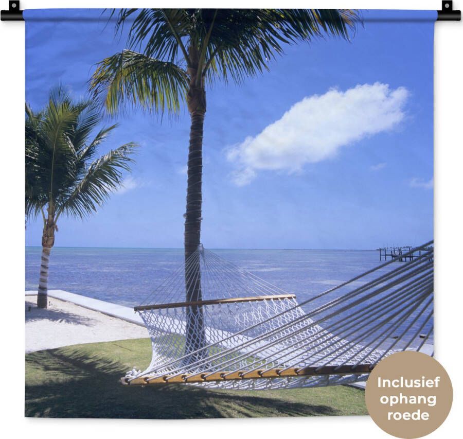 1001Tapestries Wandkleed Wanddoek Zee Hangmat Palmboom 60x60 cm Wandtapijt