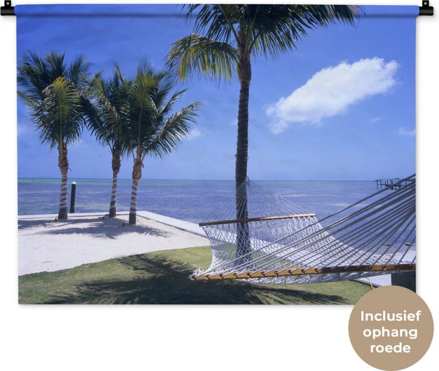 1001Tapestries Wandkleed Wanddoek Zee Hangmat Palmboom 90x67.5 cm Wandtapijt