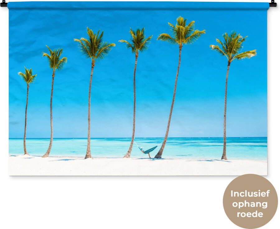 1001Tapestries Wandkleed Wanddoek Zee Palmbomen Hangmat 120x80 cm Wandtapijt