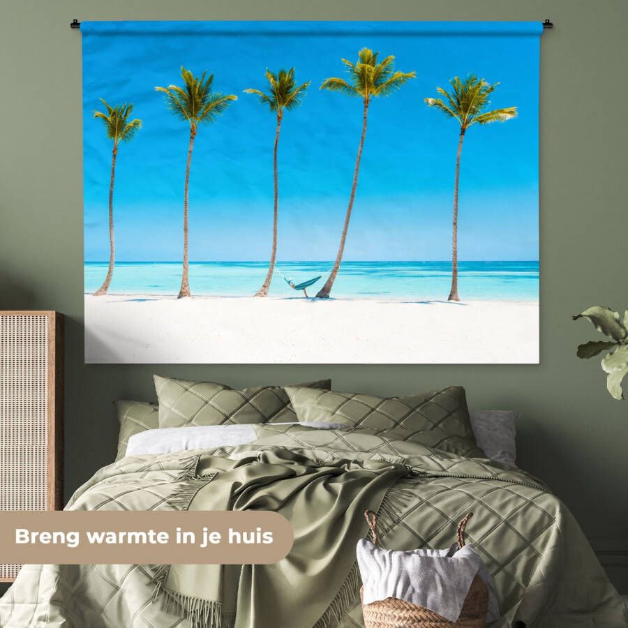 1001Tapestries Wandkleed Wanddoek Zee Palmbomen Hangmat 180x135 cm Wandtapijt - Foto 2