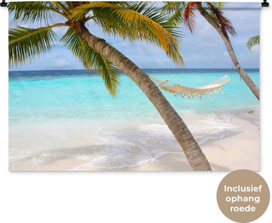 1001Tapestries Wandkleed Wanddoek Zee Palmboom Hangmat 120x80 cm Wandtapijt