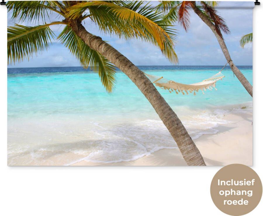 1001Tapestries Wandkleed Wanddoek Zee Palmboom Hangmat 180x120 cm Wandtapijt