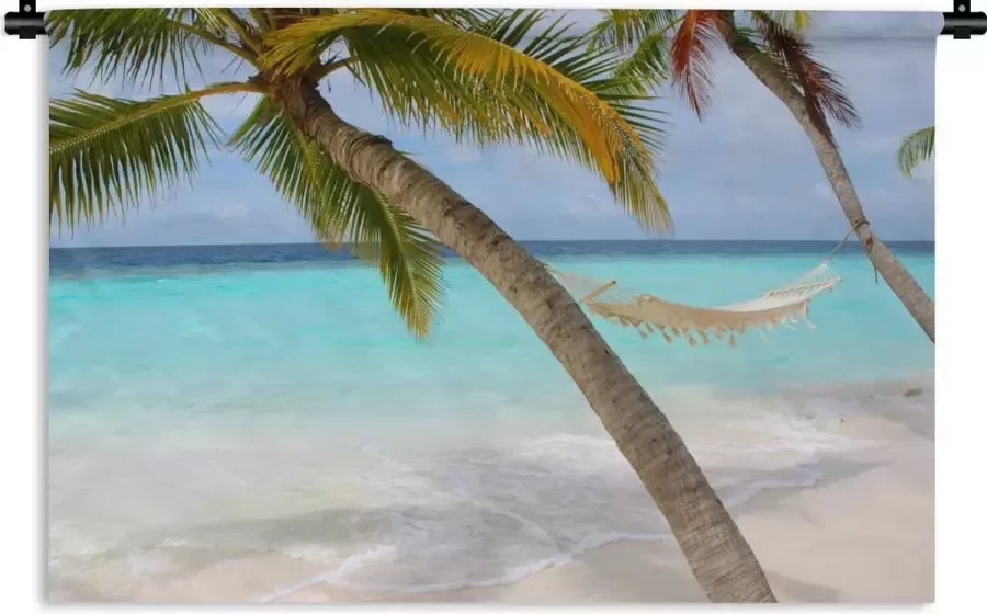 1001Tapestries Wandkleed Wanddoek Zee Palmboom Hangmat 180x120 cm Wandtapijt - Foto 2