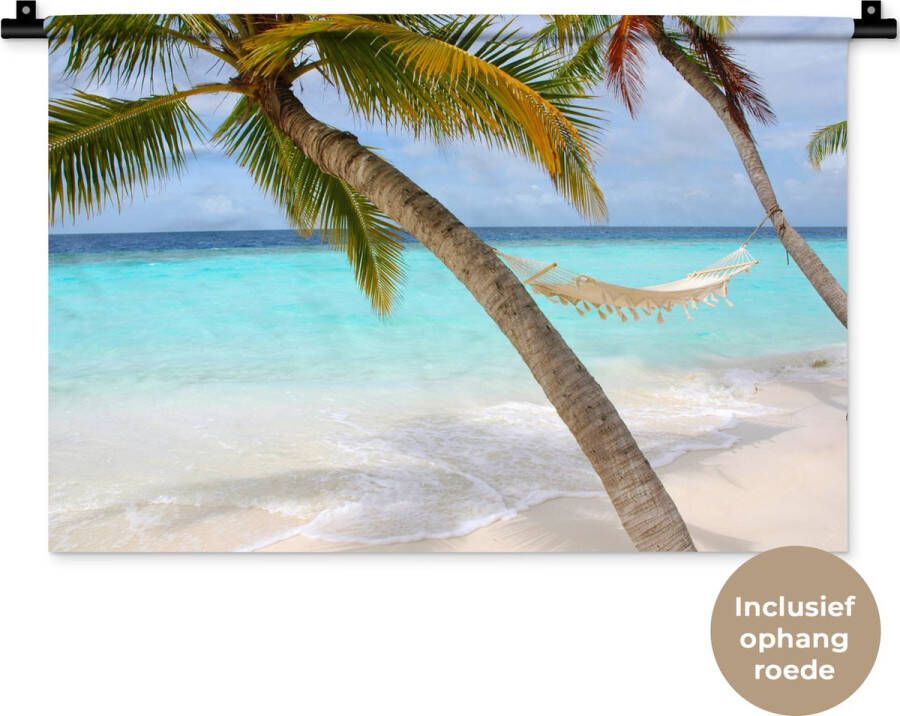 1001Tapestries Wandkleed Wanddoek Zee Palmboom Hangmat 60x40 cm Wandtapijt
