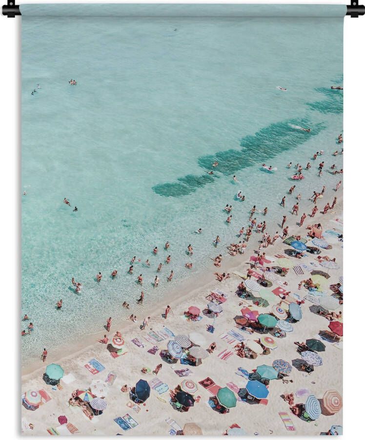 1001Tapestries Wandkleed Wanddoek Zee Strand Parasols Blauw Zomer 120x160 cm Wandtapijt - Foto 2