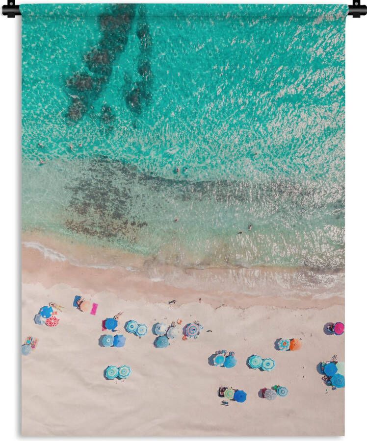 1001Tapestries Wandkleed Wanddoek Zee Strand Zomer Parasols Blauw 150x200 cm Wandtapijt