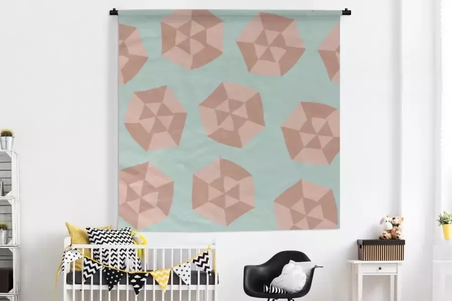 1001Tapestries Wandkleed Wanddoek Zomer Parasols Blauw 180x180 cm Wandtapijt