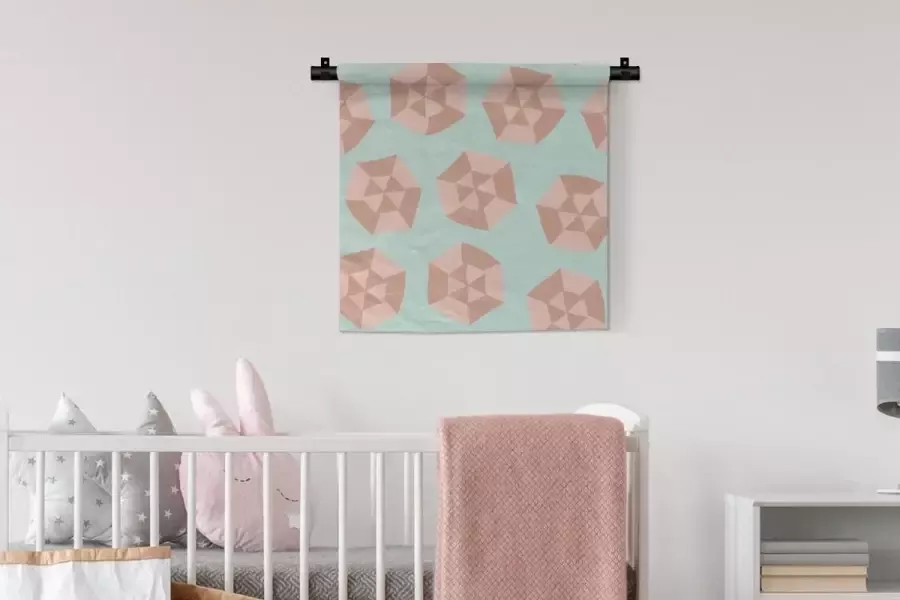 1001Tapestries Wandkleed Wanddoek Zomer Parasols Blauw 60x60 cm Wandtapijt