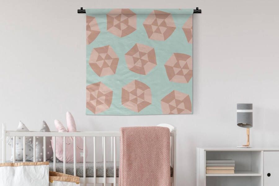 1001Tapestries Wandkleed Wanddoek Zomer Parasols Blauw 90x90 cm Wandtapijt