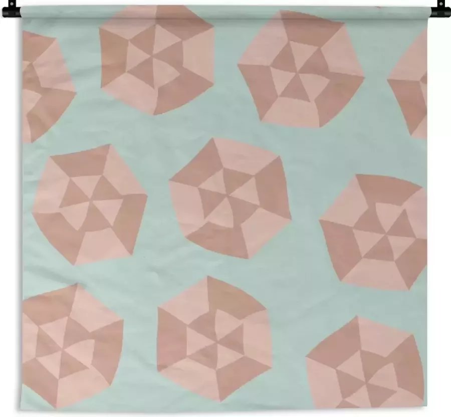 1001Tapestries Wandkleed Wanddoek Zomer Parasols Blauw 90x90 cm Wandtapijt - Foto 2