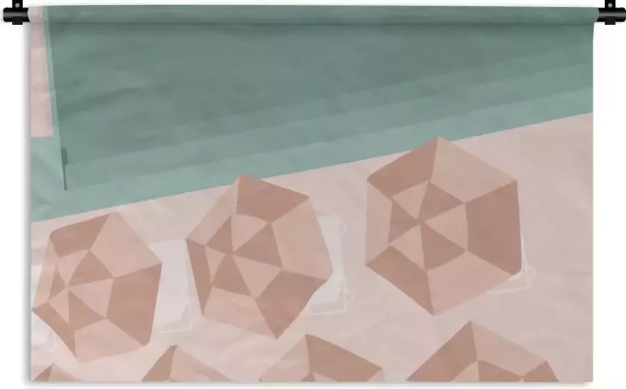 1001Tapestries Wandkleed Wanddoek Zomer Parasols Strand Zee 120x80 cm Wandtapijt