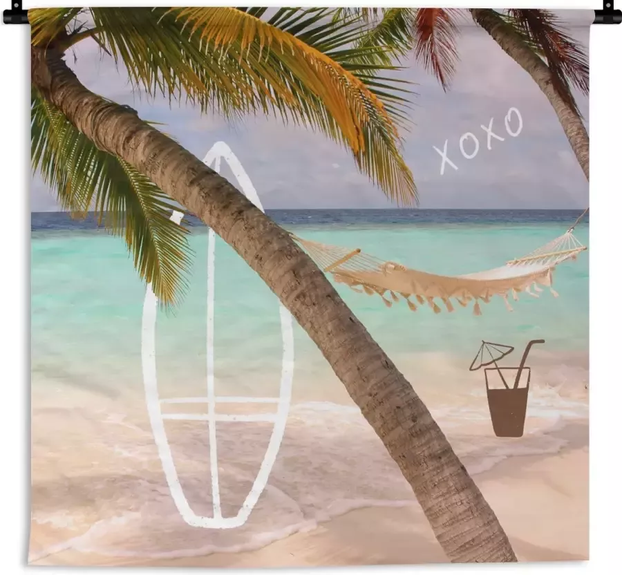 1001Tapestries Wandkleed Wanddoek Zomer Strand Hangmat 150x150 cm Wandtapijt