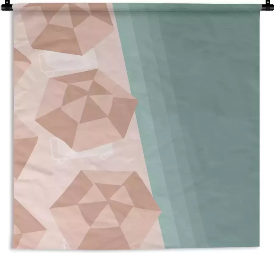 1001Tapestries Wandkleed Wanddoek Zomer Strandparasols Zee 180x180 cm Wandtapijt