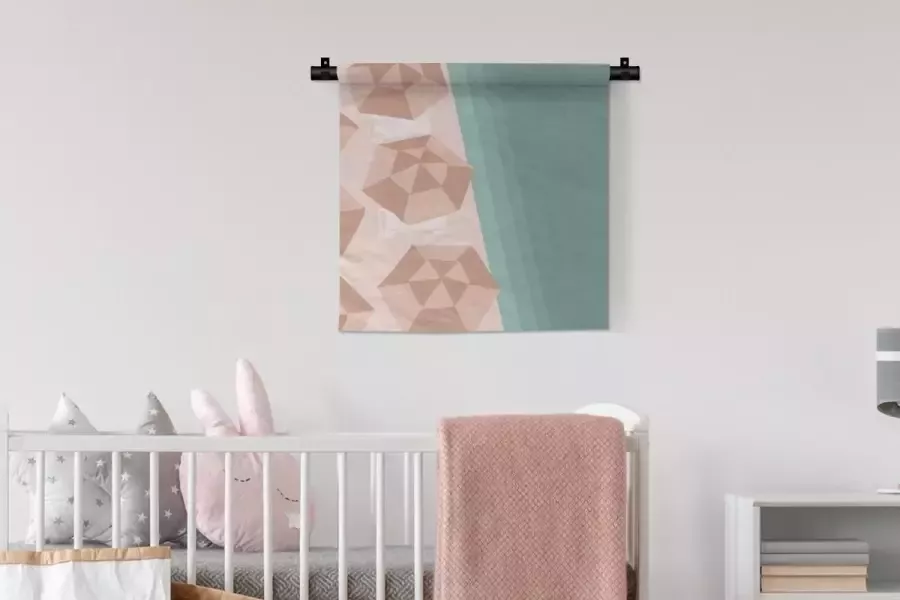 1001Tapestries Wandkleed Wanddoek Zomer Strandparasols Zee 60x60 cm Wandtapijt - Foto 2