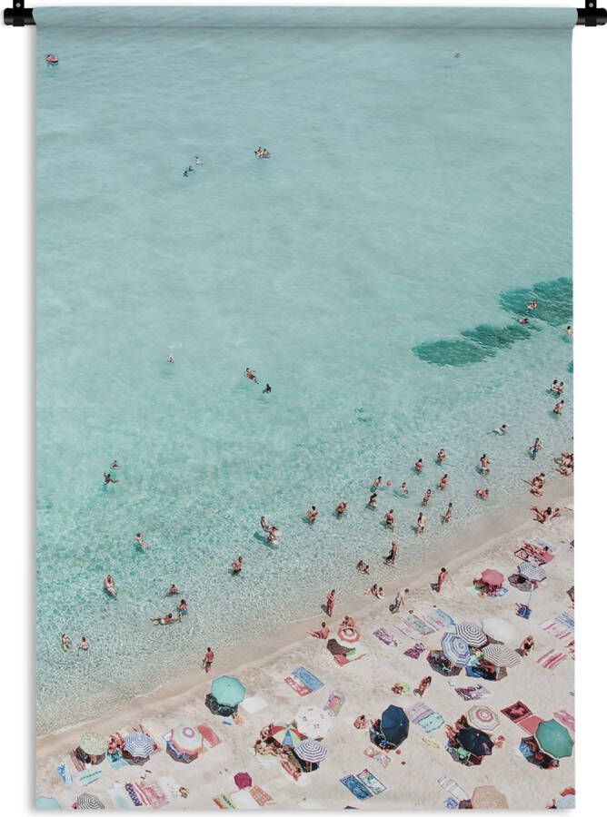 1001Tapestries Wandkleed Wanddoek Zee Strand Parasols Blauw Zomer 120x160 cm Wandtapijt - Foto 4