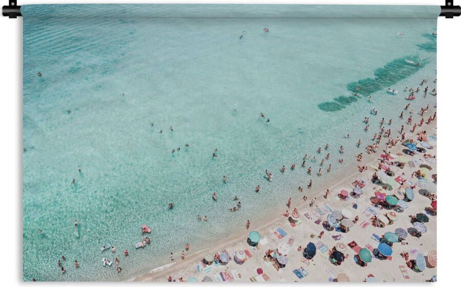 1001Tapestries Wandkleed Wanddoek Zee Strand Parasols Blauw Zomer 120x160 cm Wandtapijt - Foto 3