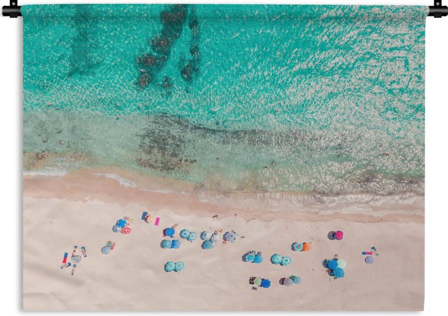 1001Tapestries Wandkleed Wanddoek Zee Strand Zomer Parasols Blauw 150x200 cm Wandtapijt - Foto 3