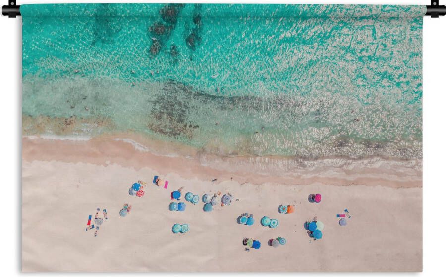 1001Tapestries Wandkleed Wanddoek Zee Strand Zomer Parasols Blauw 150x200 cm Wandtapijt - Foto 2