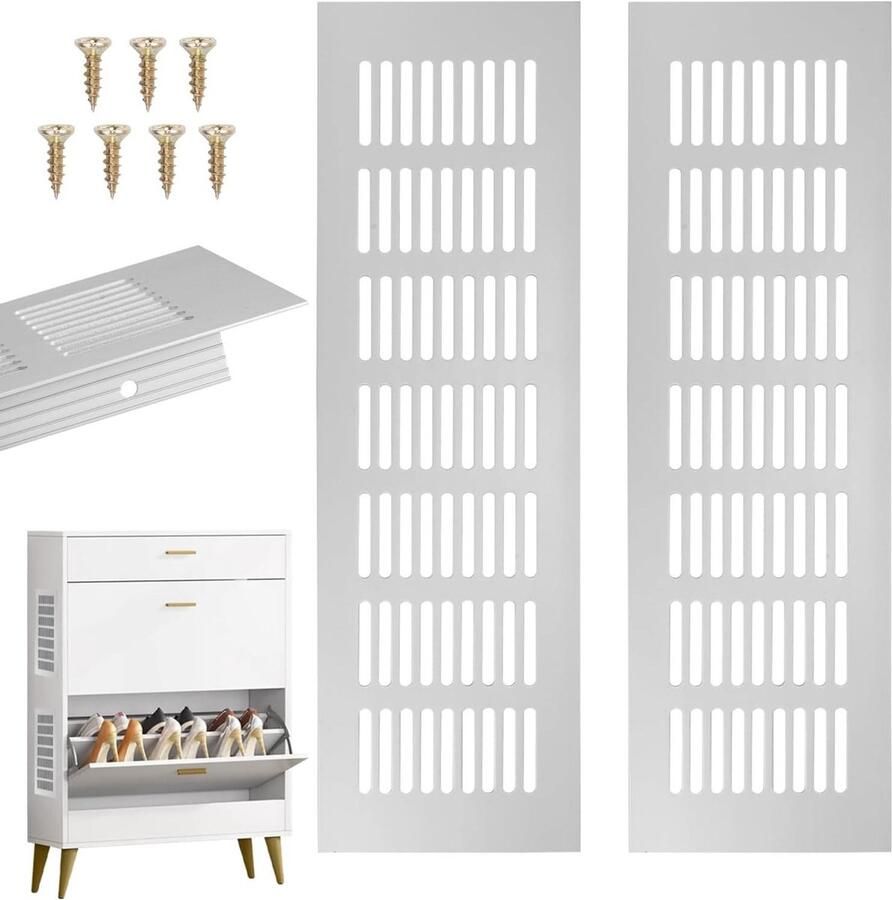 11 2-Pack Rectangular 300 mm Aluminium Ventilation Grille with Screws for Door Ventilation in Shoe Cabinet Living Room Bathroom Kitchen