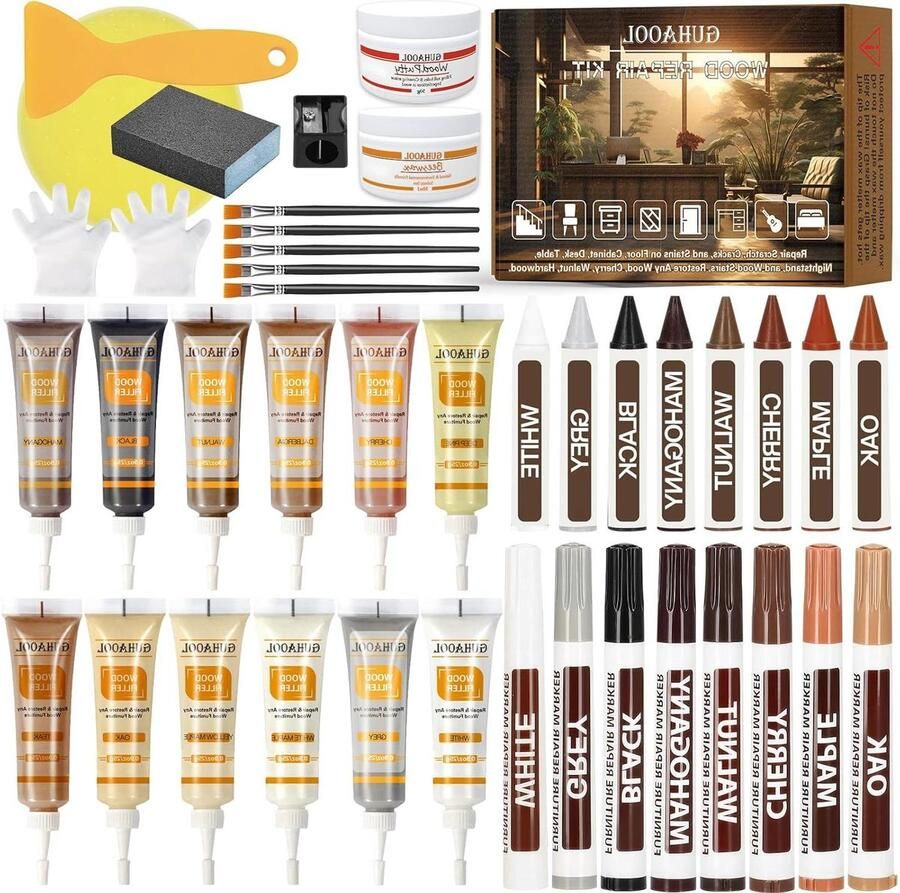 11 41-delige laminaatreparatieset voor houten vloeren en meubels parket meubel houtplamuur krassen scheuren gaten reparatie