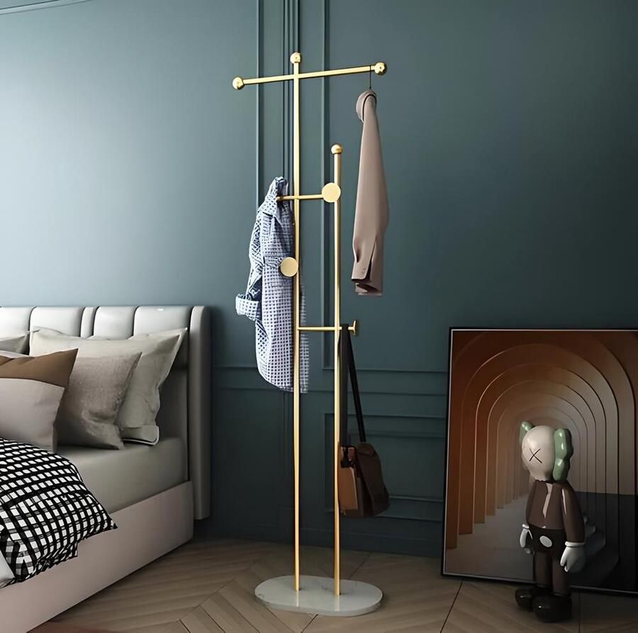 123kapstokken Luxe Kapstok – Staande Kapstok – Garderoberek – Kledingrek – Wit Goud – Jassenrek – Multifunctioneel – Isabella