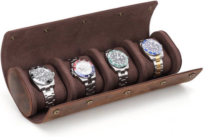 123kapstokken Luxe Horloge Rol 4 Stuks – Horlogedoos – Horloge Etui Leer – Watch Roll – Horloge Houder Sieradendoos – Horloge Opbergdoos Heren – Bruin