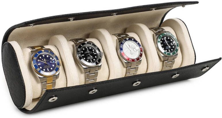 123kapstokken Luxe Horloge Rol 4 Stuks – Horlogedoos – Horloge Etui Leer – Watch Roll – Horloge Houder Sieradendoos – Horloge Opbergdoos Heren – Zwart