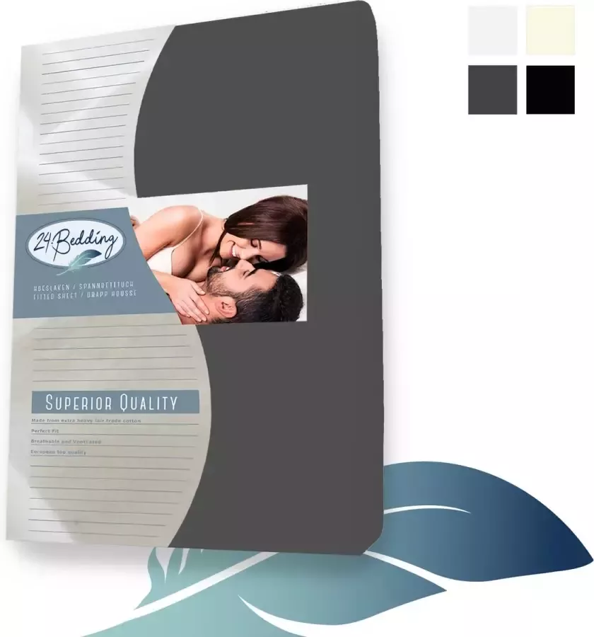 24-Bedding Hoeslaken Boxspring Jersey 100% katoen 90x200 cm 40 cm Donker Grijs