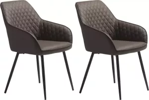 24Designs Carter Stoel Set Van 2 Kunstleer Donkerbruin Zwarte Metalen Poten