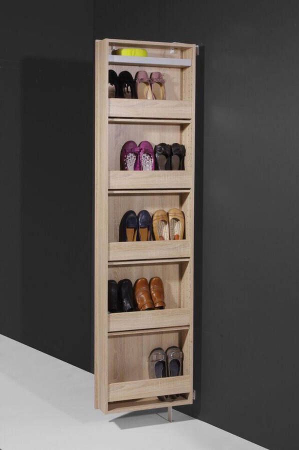 24Designs Opbergkast voor schoenen met grote spiegel H195 cm Sonoma-eiken