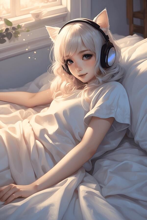 25 Artstreet Kattemeisje Poster Bed Lofi Poster Anime Poster Retro Poster Karaktervolle Poster 50x70cm Wanddecoratie Muurposter S2449MT Geschikt om in te lijsten