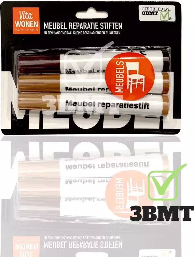 3 BMT 3BMT Meubel reparatie stiften set van 3 met verschillende kleuren voor wegwerken beschadigingen