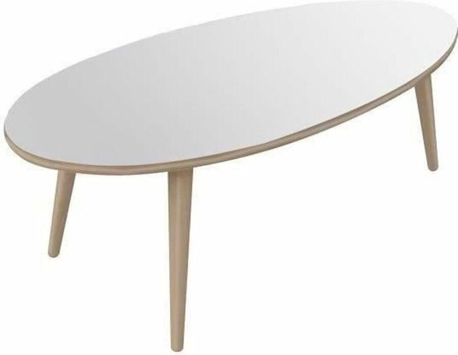 Merkloos NARVIK Scandinavische salontafel in glanzend witte Scandinavische stijl met houten poten L 110 x B 55 cm