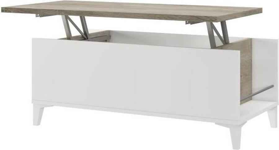 Merkloos Salontafel met liftblad Eiken en wit decor L 100 x D 50 72 x H 42 55 cm