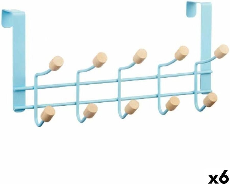 3992 Kapstok voor deur Blauw Hout Metaal 35 x 17 x 15 cm (6 Stuks)