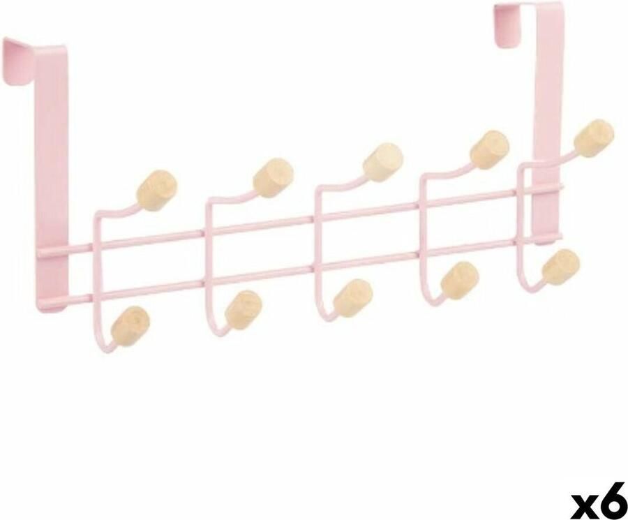 3992 Kapstok voor deur Roze Hout Metaal 35 x 17 x 15 cm (6 Stuks)