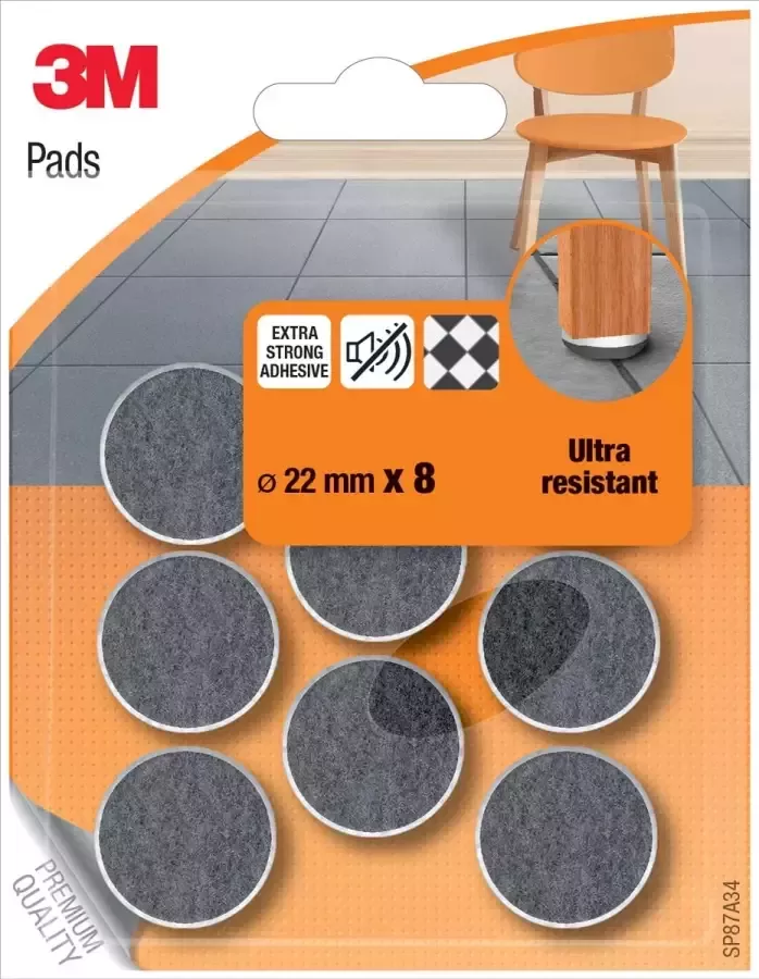 3M viltglijders Ultra Resistant diameter van 22 mm blister van 8 stuks