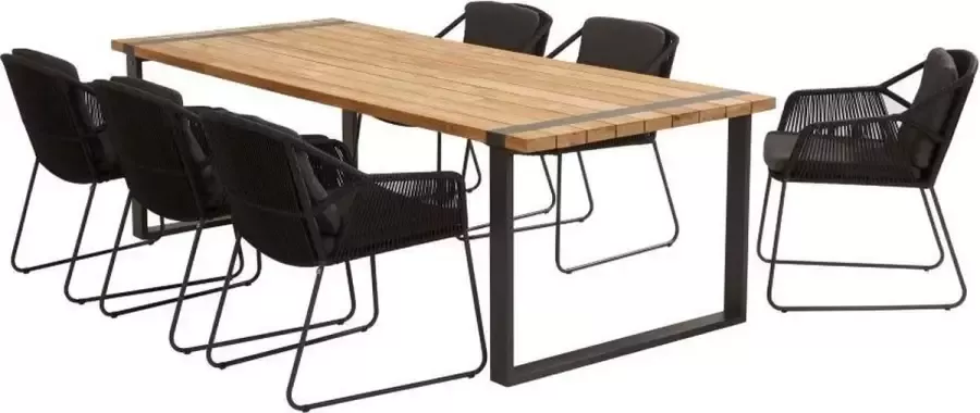 4 Seasons Outdoor Accor tuinset antraciet met teak Alto tafel met alu poten