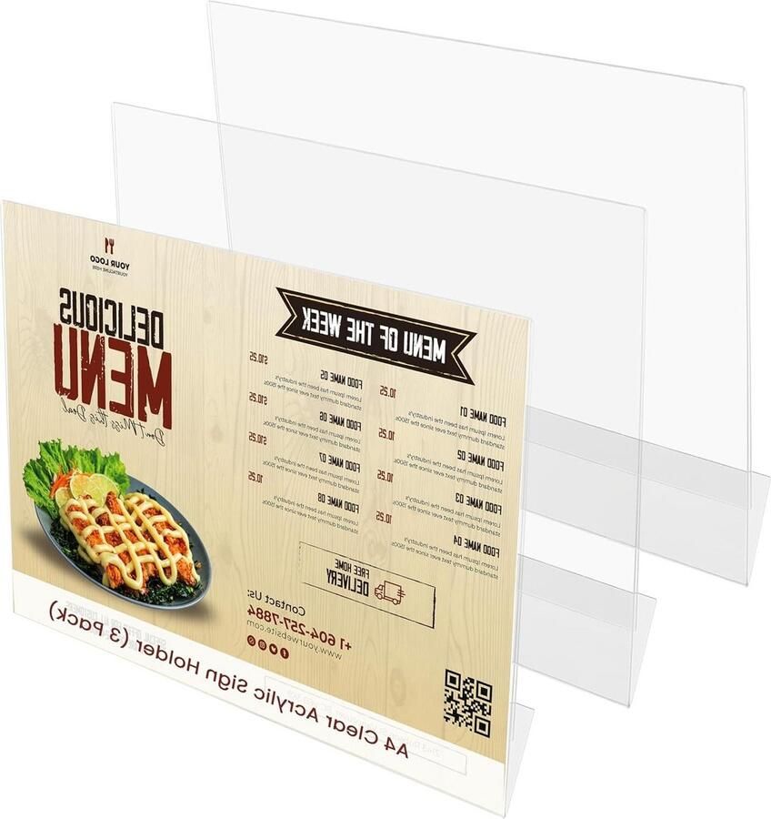 40 Doorzichtige Acryl Poster Houder voor A4 Formaat 3 Pack Gehelde Landschap Plastic Display Standaarden Tafel Top Restaurant Menu en Advertentie Houder Poster Pamflet en Fotolijst