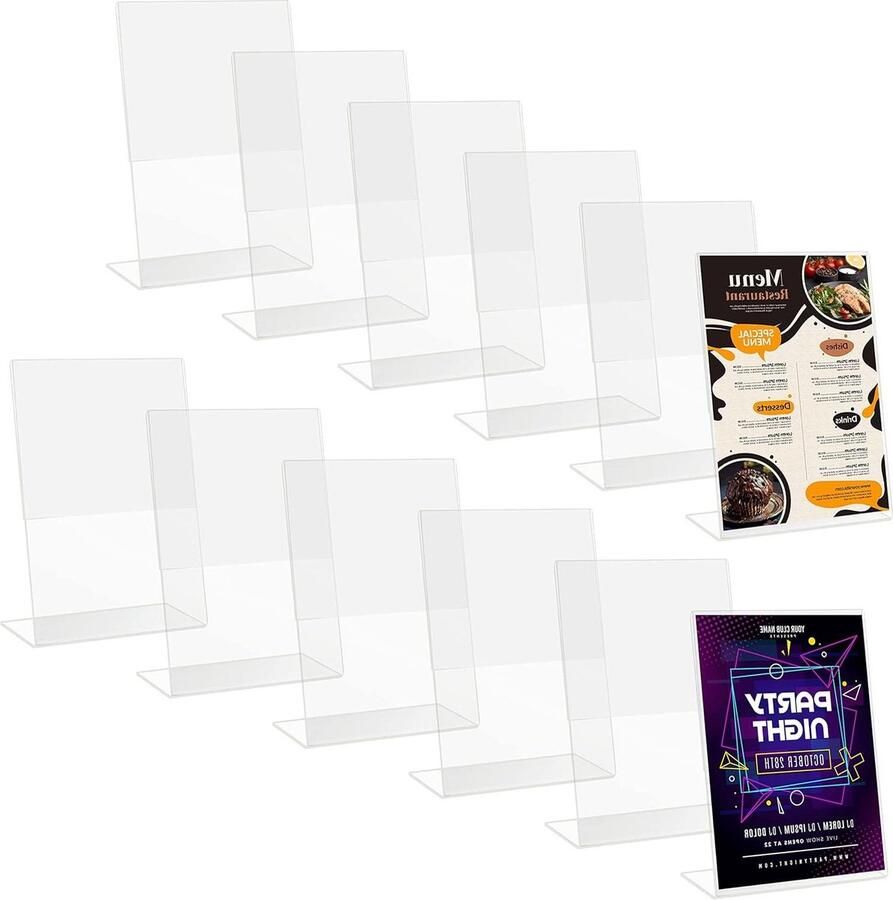 40 Doorzichtige Plastic Bord Houder (12 Pack) Gehelde Portret Display Houders Tafel Top Restaurant Menu Kaarten Houder Advertenties Pamflet Flyer Fotolijst