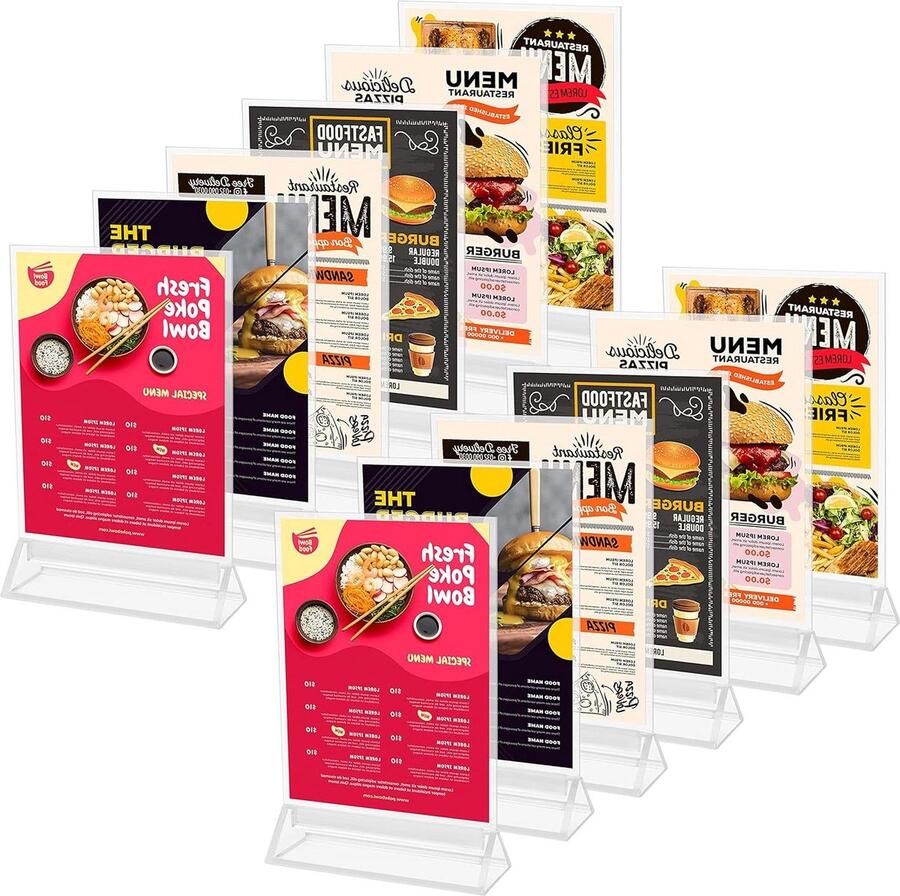 40 Dubbelzijdige Verticale Tafel Display Houders 12 Pak A6 Bord Houder L11 x H195 cm Helder Plastic Restaurant Menu Kaart Fotolijst & Advertentie Poster Standaard