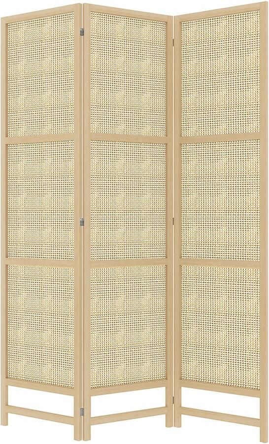 4Goodz HOMCOM Driedelige Opvouwbare Kamerscherm 180 cm Vrijstaande Scheidingswand met Handgeweven Design voor Thuis Natuur