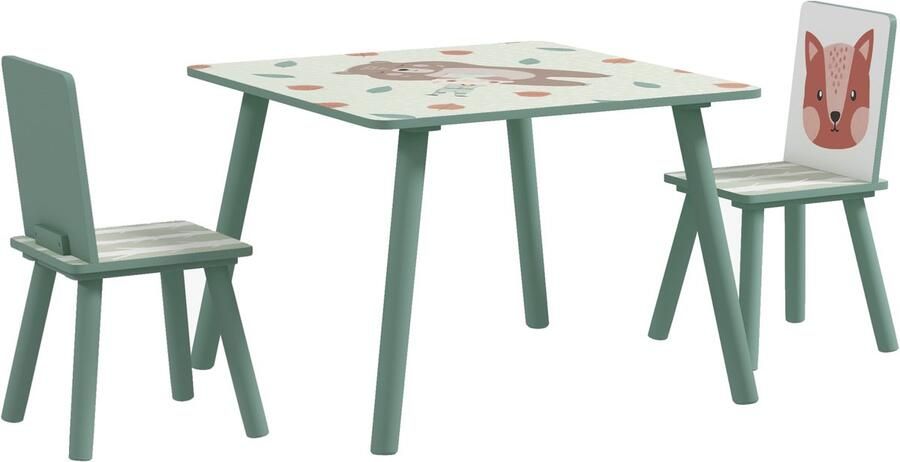 4Goodz ZONEKIZ Kinderspeelgroep 3-8 Jaar 1 Tafel & 2 Stoelen Schattig Dierenmotief Groen