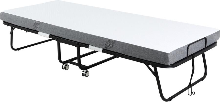 4Goodz HOMCOM Opklapbaar bed 1 persoons met wielen verstelbaar tot 150 kg wit + zwart 200 x 75 x 42 5 cm Aosom.nl