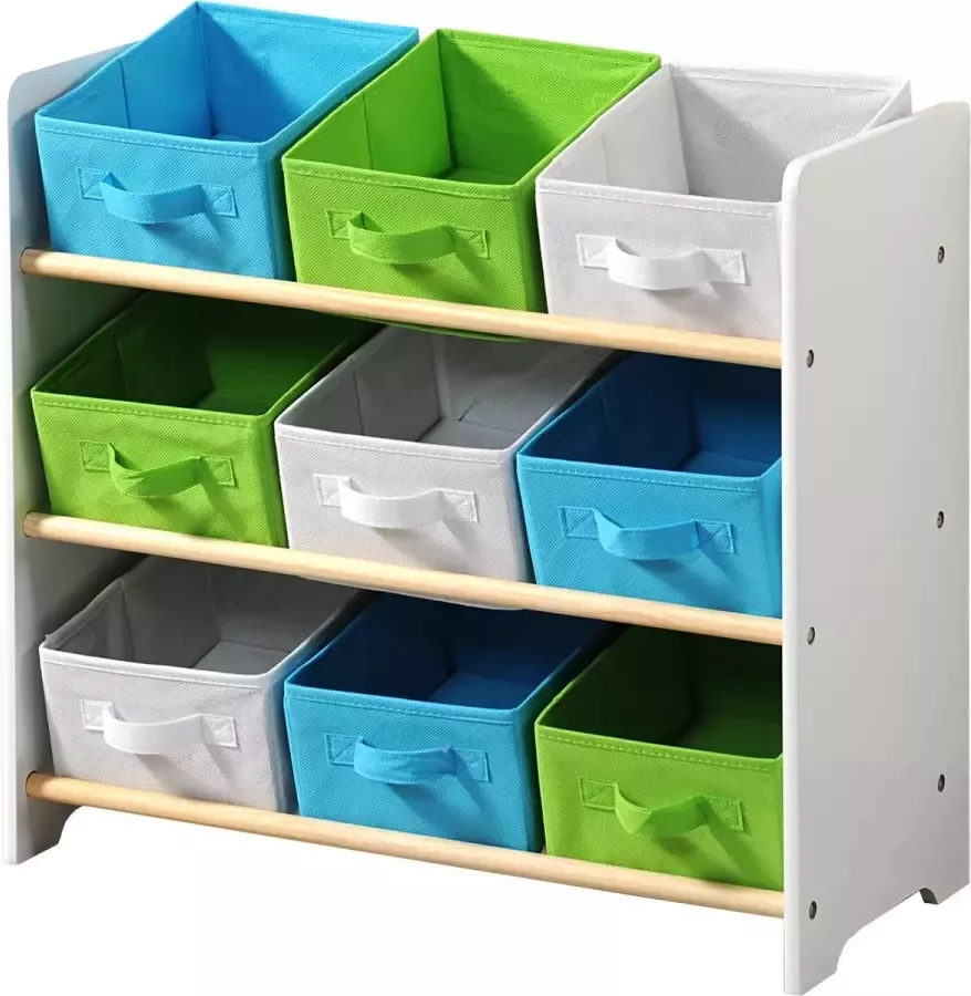 4Goodz Kinder opbergkast wit met 9 gekleurde manden 30 x 65 x 60 cm