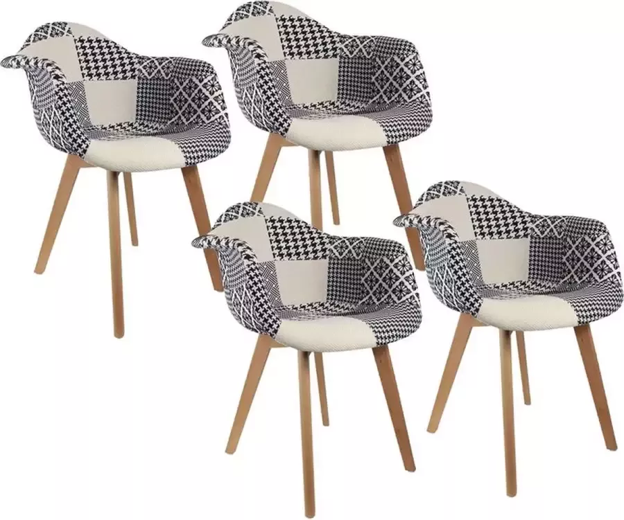 HOME DECO FACTORY 4goodz Molle 4 stuks Patchwork Eetkamerstoelen Armleuning Zwart Grijs