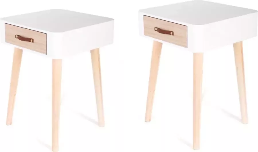 4goodz Oland Nachtkastje Set van 2 Vierkant met lade 35x35x48 cm Wit - Foto 2